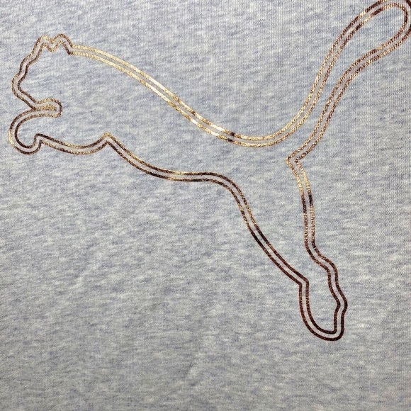 NWOT PUMA Metallic Rose Gold Foil Double Cat Logo Hoodie, Size Medium - Picture 3 of 5